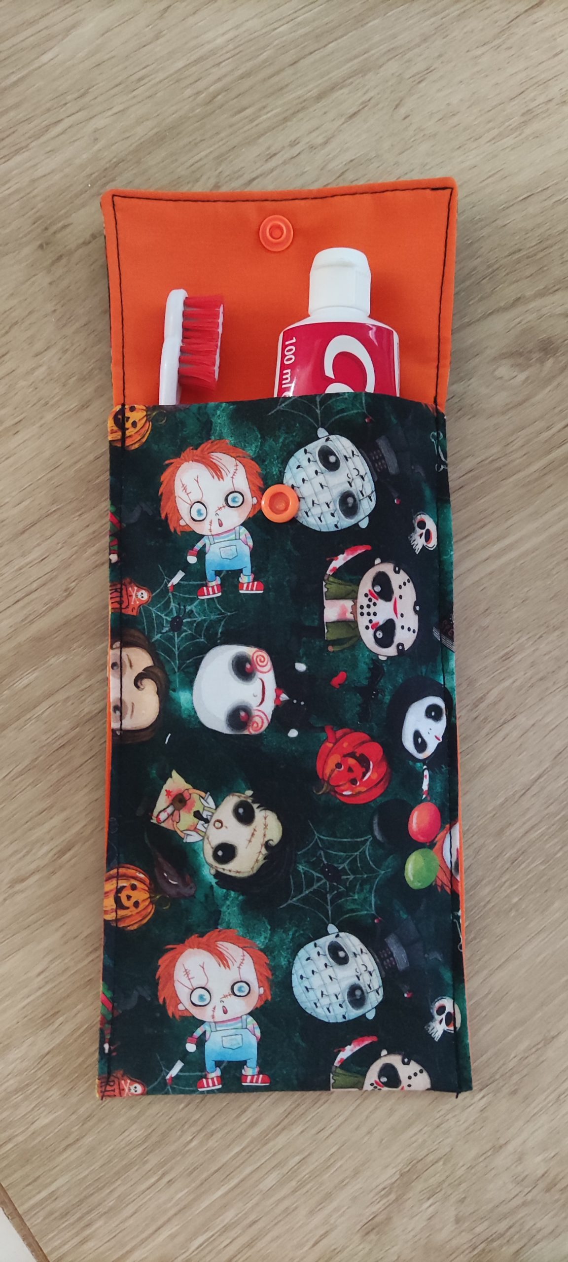 Bolsa Organizador de tela multiusos hecho a mano para cubiertos, pasta dental y cepillo, diseño sostenible y reutilizable