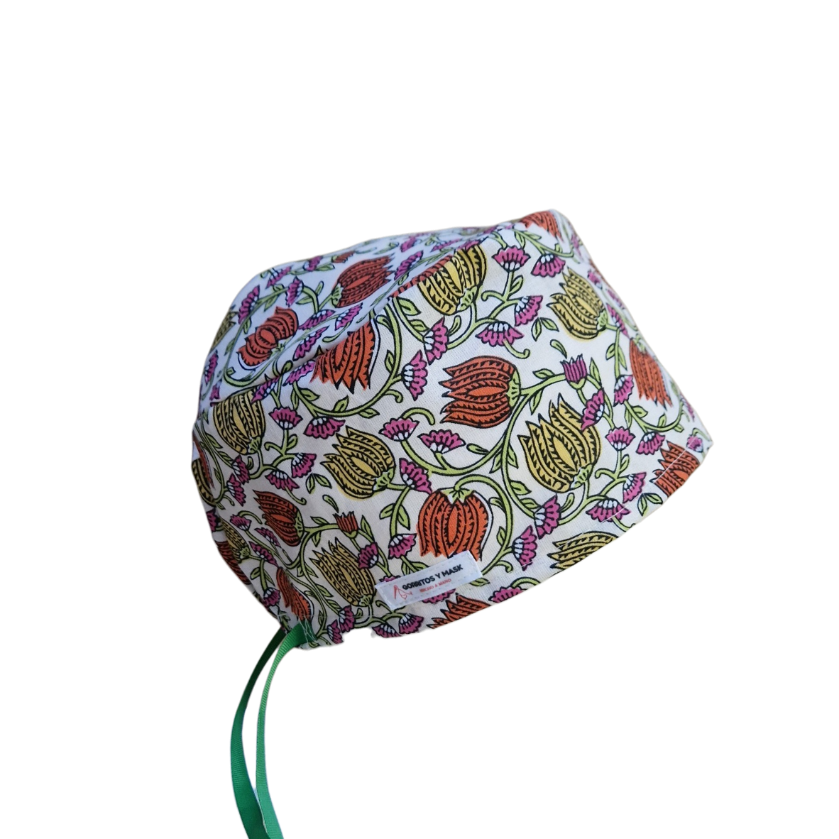 Gorro quirúrgico Divali Flor de algodón 100% cretona con estampado floral, disponible para pelo corto o largo, cómodo, transpirable y ajustable.